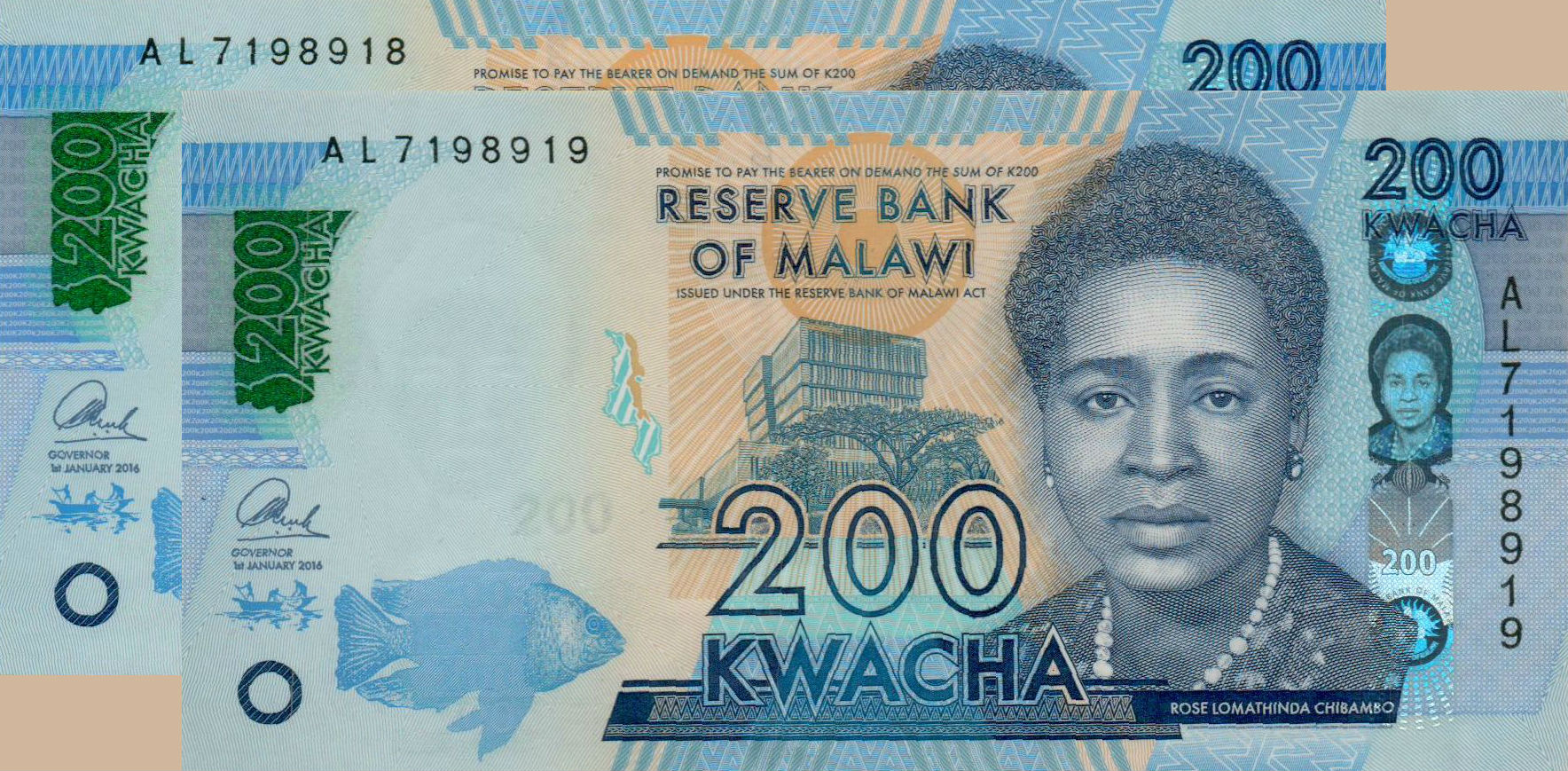 Malawi 200 2016 UNC P-60/c [Sequence X2]